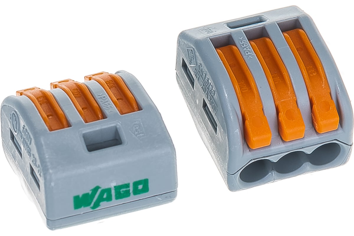 КЛЕММА 3-проводная 0,08-2,5 мм2 с рычагом СК 222-413 WAGO