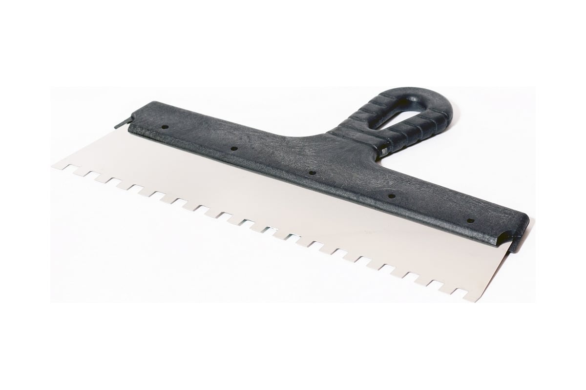 ШПАТЕЛЬ зубчатый 300 мм 8х8 мм пластиковая рукоятка нерж. сталь ИНТЕК