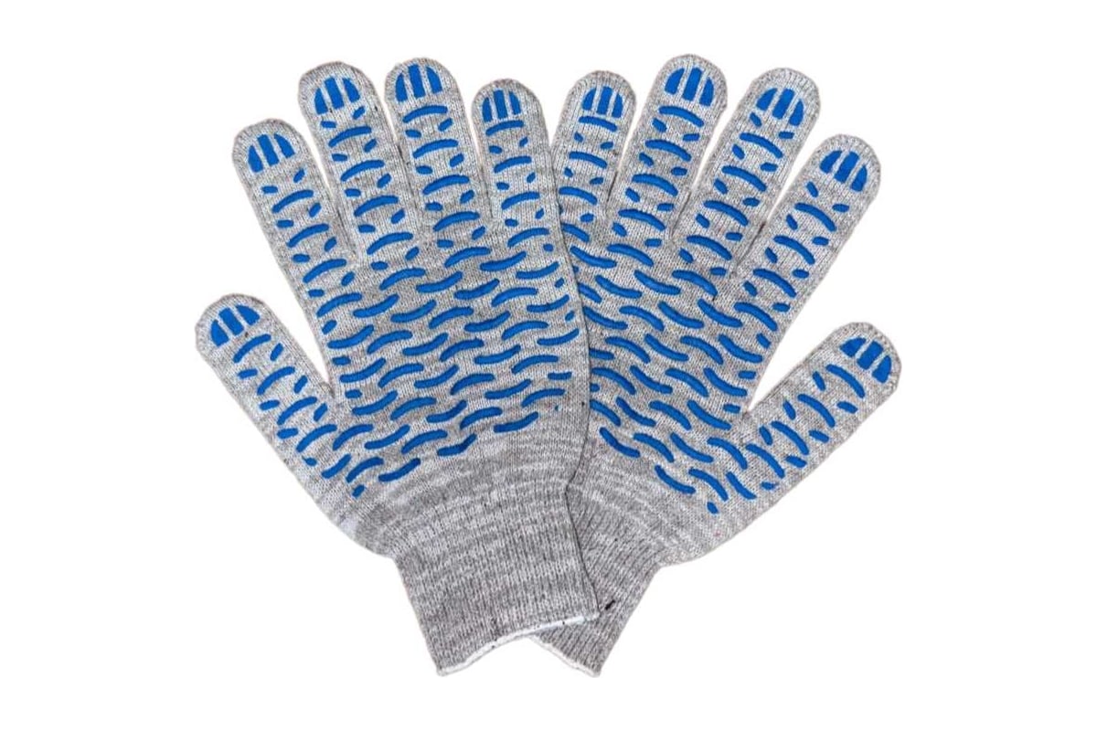 ПЕРЧАТКИ хлопчатобумажные с ПВХ 5-ниточные 10 класс волна цв. серый