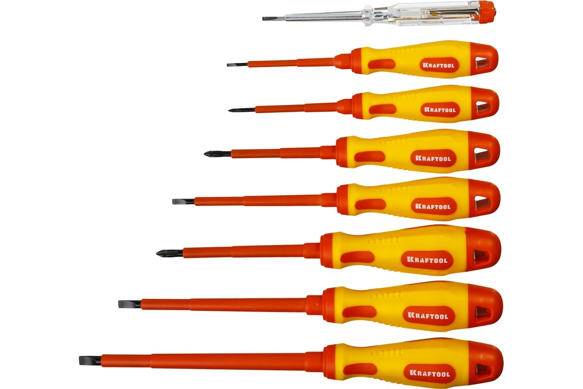 НАБОР отверток диэлектрических (8 предметов) PH/SL 1000В двухкомпонентная рукоятка CrMoV KRAFTOOL