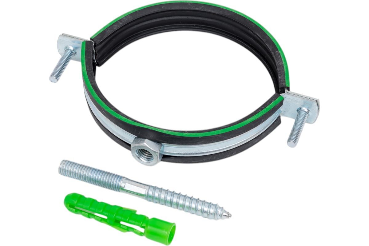 ХОМУТ трубный М10 D108-116 мм с резиновой прокладкой оцинкованный