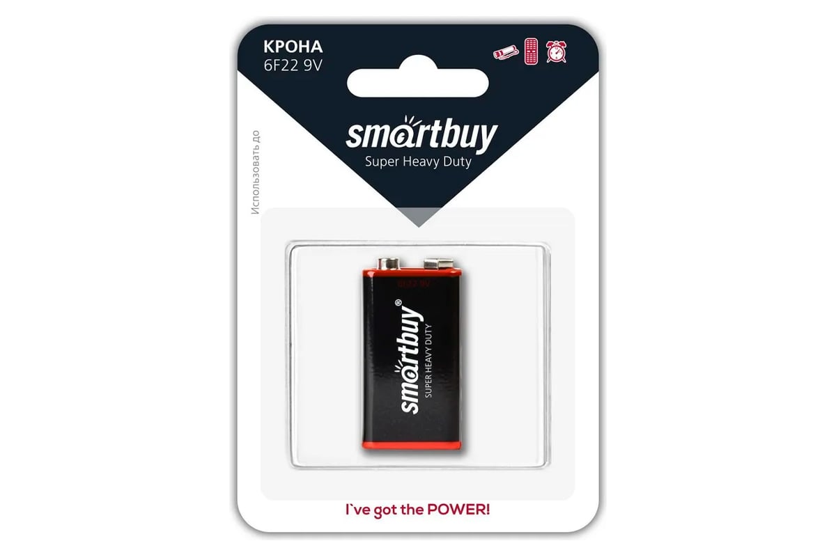 БАТАРЕЙКА 6F22 9 В солевая SMARTBUY